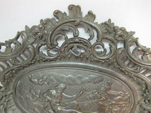 Neptune Cherub Horses Waves Old High Relief Wall Plaque Charger Ornate Artwork