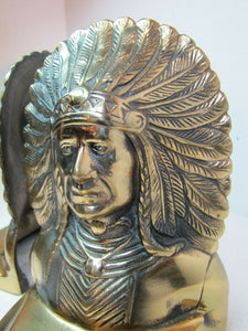 NATIVE AMERICAN INDIAN CHIEF WD ALLEN CHICAGO USA Ornate Brass Antique Bookends