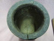 Load image into Gallery viewer, EARLY Antique Wooden MORTAR and PESTLE WROUGHT Iron Bands on Mortar-Great Patina

