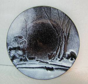 Mid Century GERTE HACKER Enamel Art WINTER SCENE Trinket Dish Tray Artwork