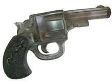 Load image into Gallery viewer, Antique Glass Gun Pistol Ornate Detailing Black Grips Silver Body Decorative Art
