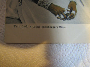 A COOLIE SHOEKEEPERS MISS Antique TRINIDAD Postcard