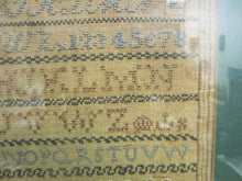 Load image into Gallery viewer, 19c Sampler 1866 CAROLINE PAPE framed alphabet numbers sm decorative art designs
