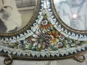 Antique Micro Mosaic Oval Double Picture Frame Ornate Flowers Petals Baby Pics