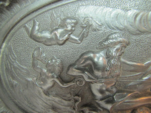 Neptune Cherub Horses Waves Old High Relief Wall Plaque Charger Ornate Artwork