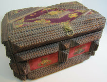 Load image into Gallery viewer, Tramp Art ZUM ANDENKEN IN MEMORIUM Ornately Decorated Antique Box Folk Artwork
