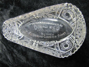 Antique DONALD & Co Advertising NEWARK NJ Glass Dish EAPG FURNITURE CARPET STOVE