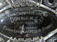 Load image into Gallery viewer, Antique DONALD &amp; Co Advertising NEWARK NJ Glass Dish EAPG FURNITURE CARPET STOVE
