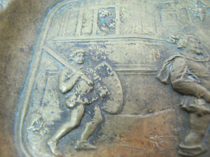Old Bronze Medieval Scene Decorative Arts Tray Cigar Ashtray Knight Sword