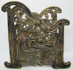 Art Nouveau Maiden Lillies Decorative Arts Antique Letter Holder Rack Desk Art