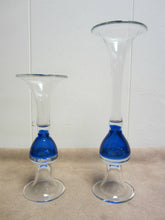 Load image into Gallery viewer, Krosno Poland Art Glass Vases Pair Beautiful Clear and Blue Glass Large Small
