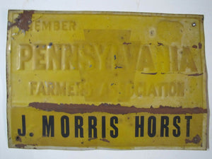 Old Member Pennsylvania Farmers Association Sign J. Morris Horst Embossed