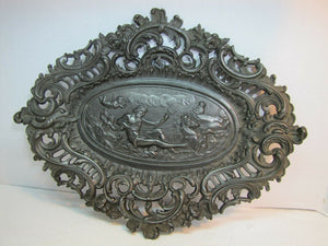 Neptune Cherub Horses Waves Old High Relief Wall Plaque Charger Ornate Artwork
