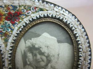 Antique Micro Mosaic Oval Double Picture Frame Ornate Flowers Petals Baby Pics