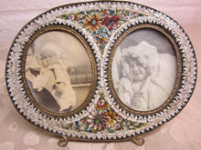 Load image into Gallery viewer, Antique Micro Mosaic Oval Double Picture Frame Ornate Flowers Petals Baby Pics
