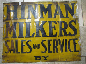 HINMAN MILKERS SALES SERVICE Antique Ad Sign Embossed Metal Farm Equip 1900s