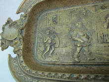 Load image into Gallery viewer, Old Bronze Medieval Scene Decorative Arts Tray Cigar Ashtray Knight Sword
