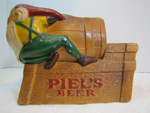 PIEL'S BEER GNOMES KEG Old Advertising Metal Bar Pub Tavern Display Piel Bros NY