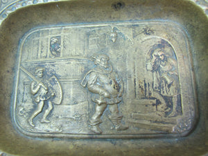 Old Bronze Medieval Scene Decorative Arts Tray Cigar Ashtray Knight Sword