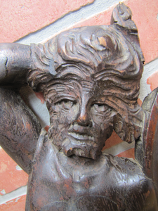 Antique Wooden Carved Man Wolfman Salvage Part Architectural Hardware Element
