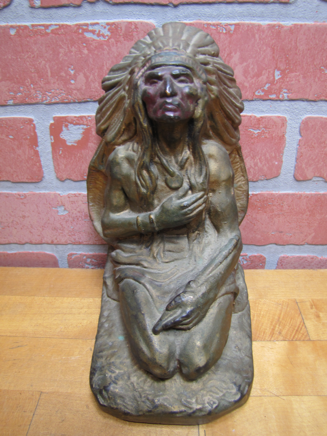 Antique Native American Indian Chief Bronze Clad Decorative Arts Statue Bookend J L Lambert Artist
