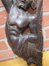 Load image into Gallery viewer, Antique Wooden Carved Man Wolfman Salvage Part Architectural Hardware Element
