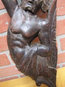 Antique Wooden Carved Man Wolfman Salvage Part Architectural Hardware Element