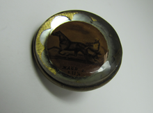 Load image into Gallery viewer, 19c MAUDE S Harness Horse Bridle Rosette 1800s Racing Champion Bevel Cut Glass Brass Backed
