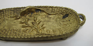 Antique Mouse Rat Brass Basket Wheat Decorative Arts Tray Card Tip Pin Ring Jewelry Trinket Knick Knack