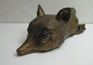 FOX Antique Decorative Arts Paperclip Bronze Brass with Glass Eyes Exquisite Ornate Fine Detailing