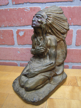 Load image into Gallery viewer, Antique Native American Indian Chief Bronze Clad Decorative Arts Statue Bookend J L Lambert Artist
