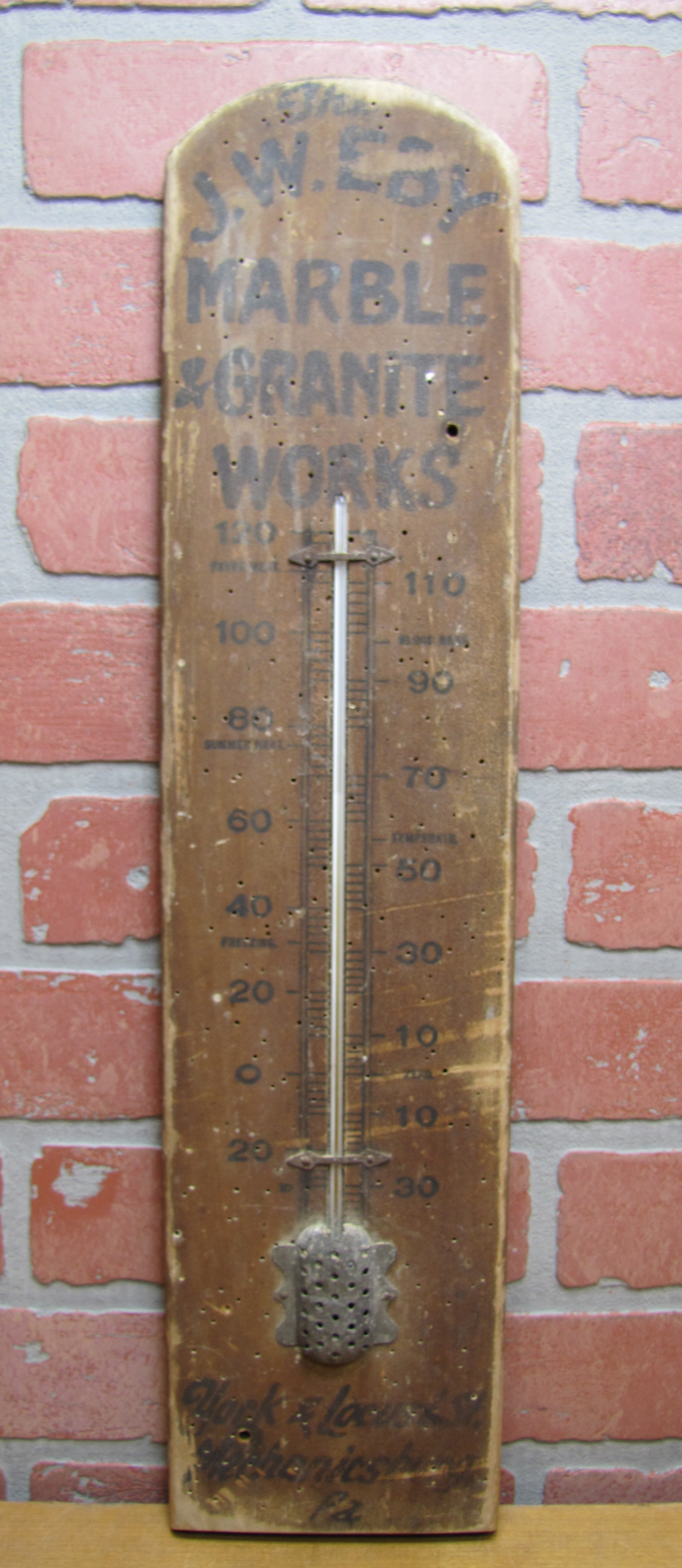 J W EBY MARBLE & GRANITE WORKS MECHANICSBURG Pa Antique Ad Thermometer Cemetary Funeral Headstone Memorial Monument Co