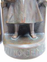 Load image into Gallery viewer, JB JENNING BROS INNOCENCE Antique Bronze Clad Bookends Young Girl Ornate Detailing Decorative Art Statues
