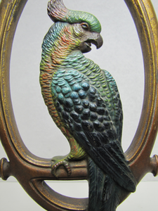 BRADLEY HUBBARD B&H PARROT COCKATOO Antique Doorstop Decorative Art Statue Figural Bird Perched in Ring