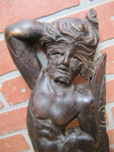 Load image into Gallery viewer, Antique Wooden Carved Man Wolfman Salvage Part Architectural Hardware Element
