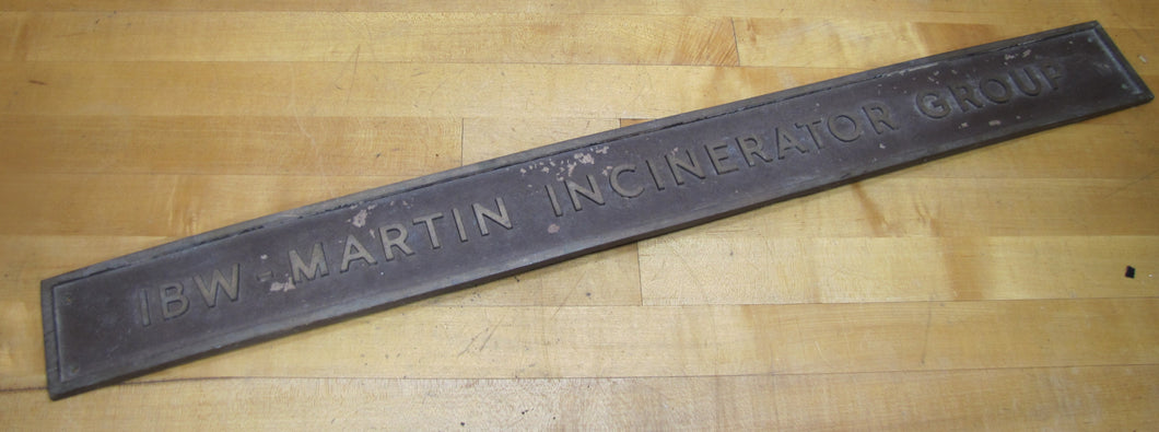 IBW MARTIN INCINERATOR GROUP Old Brass Nameplate Plaque Sign Industrial Equipment Machinery