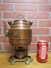 Load image into Gallery viewer, Old Copper Brass Bronze Teapot Stand Burner Detailed Decorative Arts Tea Pot Set
