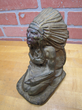Load image into Gallery viewer, Antique Native American Indian Chief Bronze Clad Decorative Arts Statue Bookend J L Lambert Artist

