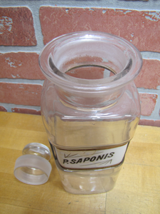 P SAPONIS Antique Reverse Glass Label Apothecary Drug Store Medicine Jar Bottle ROG