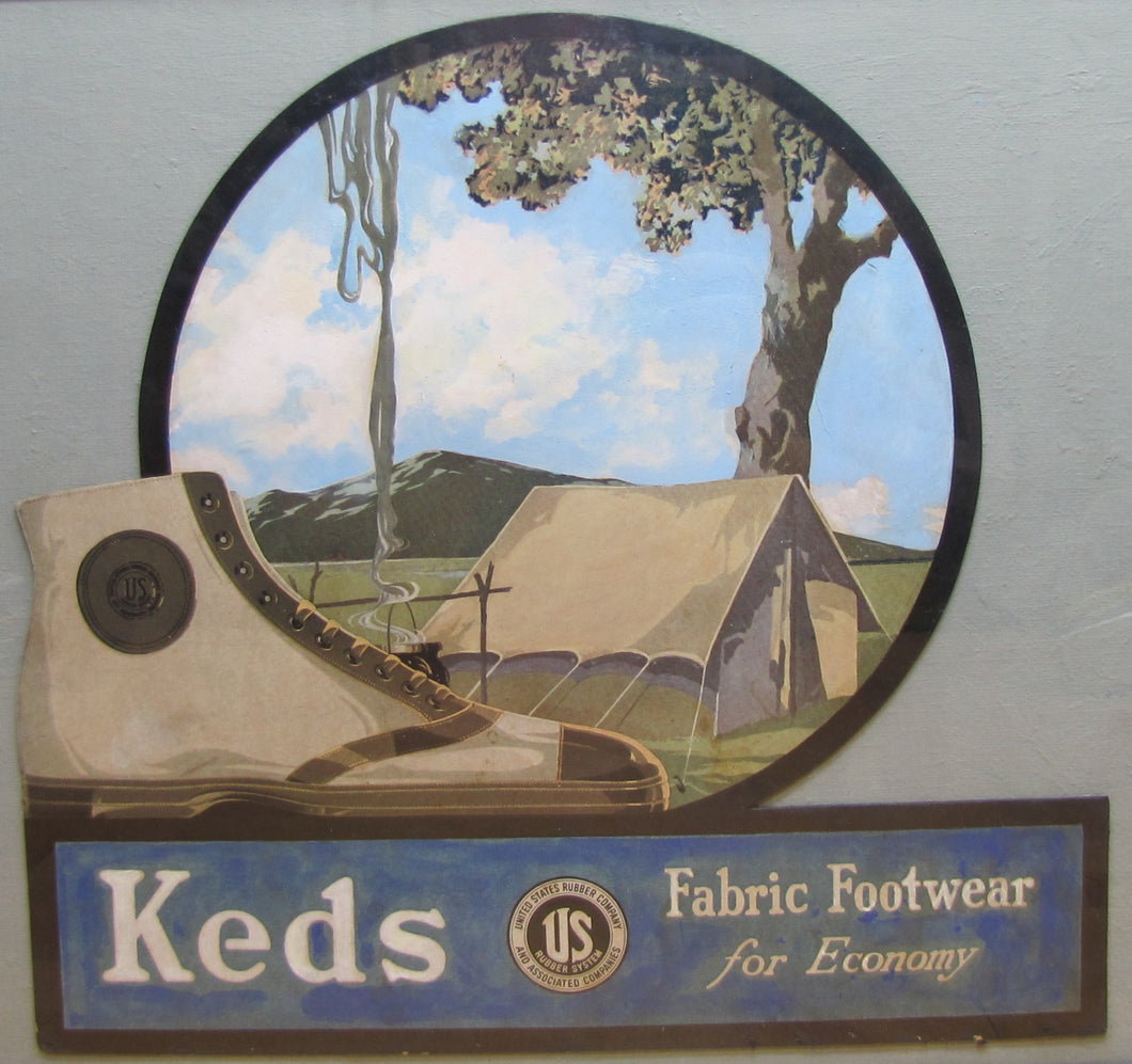 KEDS SNEAKERS FABRIC FOOTWEAR Old Store Display Advertising Sign UNITED STATES RUBBER Co